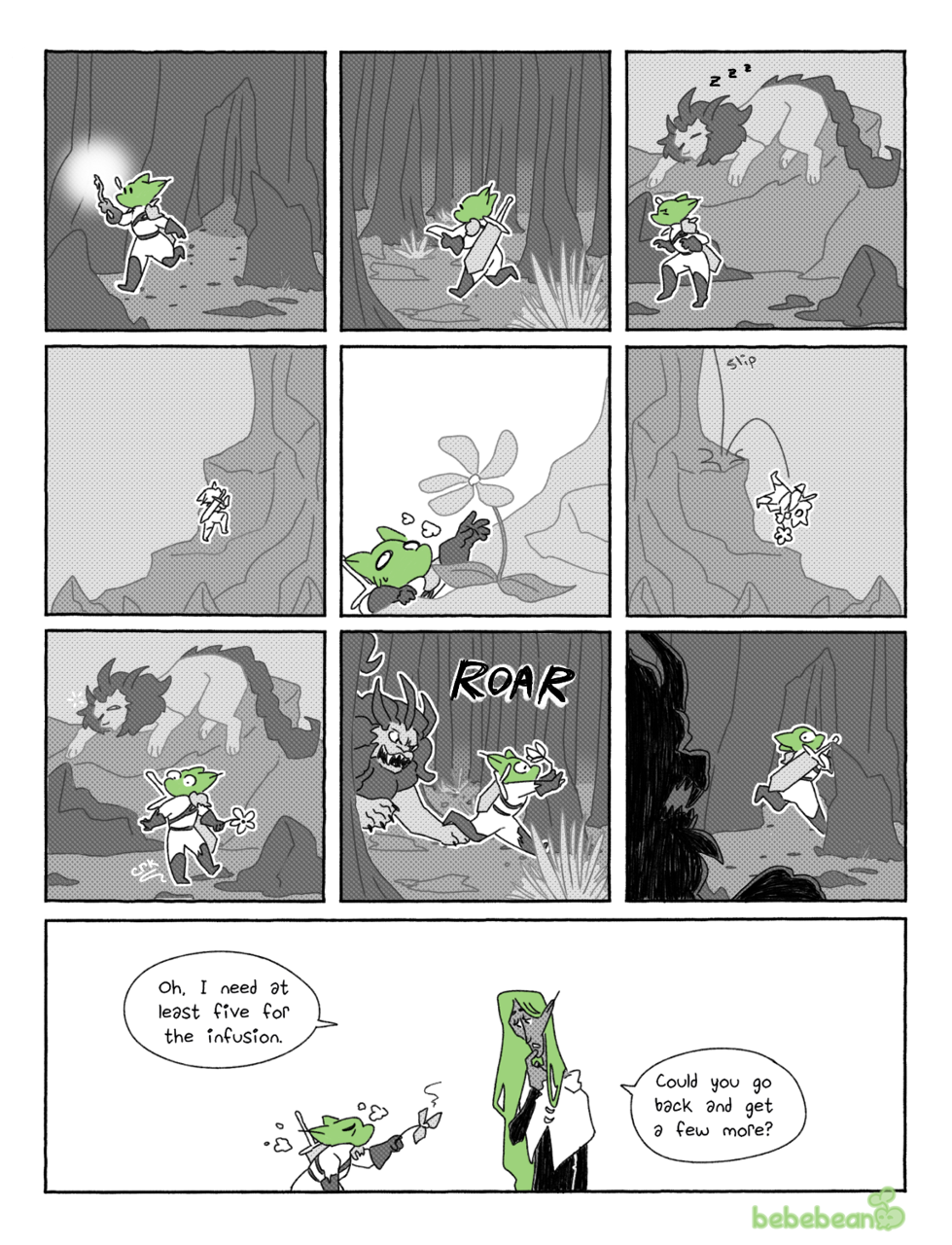 Abby goes on an arduous journey to retrieve a single flower from a mountain. However, when she finally delivers it to Idyss, he tells her “Oh, I need at least five for the infusion. Could you go back and get a few more?”