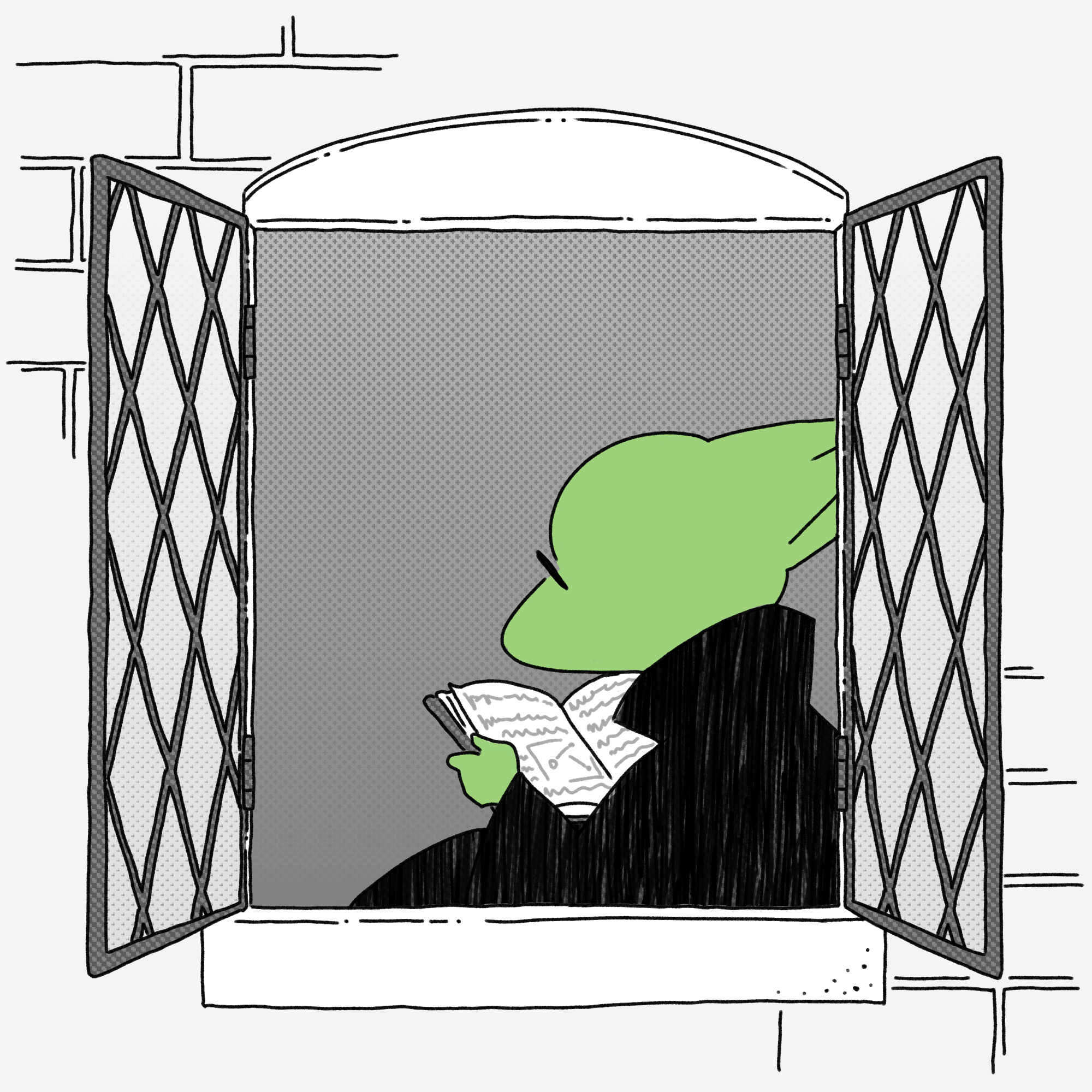 Erry sitting in a window reading